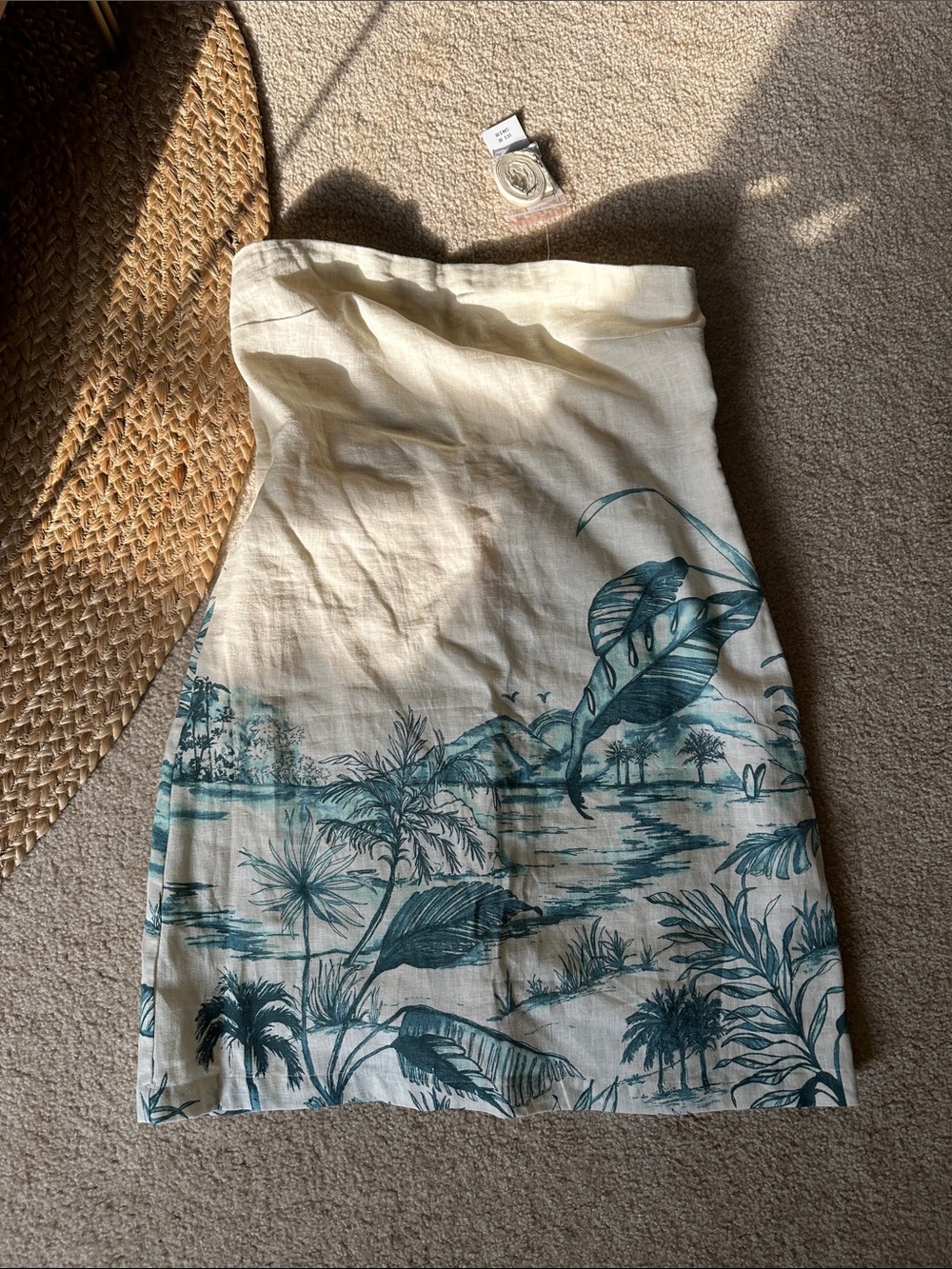 Linen Cream Tropical Print Strapless Mini romper - Picture 1 of 4